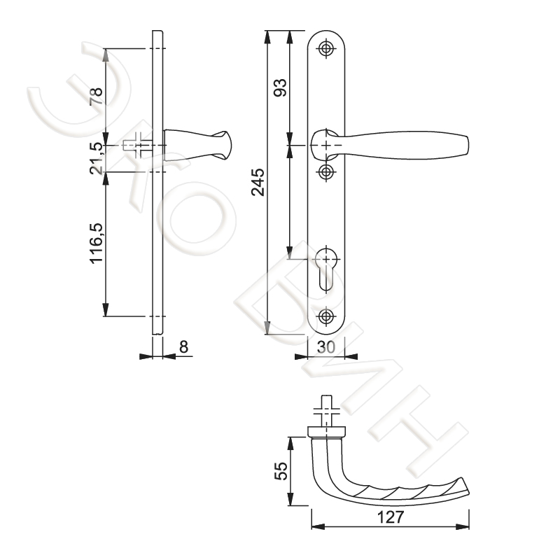 Нажимной гарнитур Hoppe New York вид сбоку